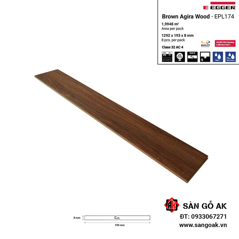 Sàn Gỗ Công Nghiệp Đức Egger Aqua 8mm EPL174